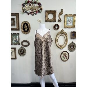 Inner Most Woman‎ Vintage Lace Trim Leopard Satin Slip Dress Size 2X